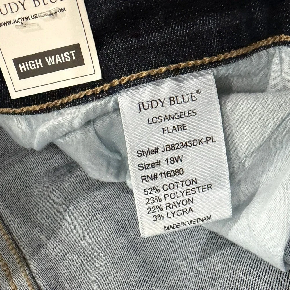 Judy Blue See Ya There Flare Jeans Womens 18W Dark Wash High‎ Waist Raw Hem